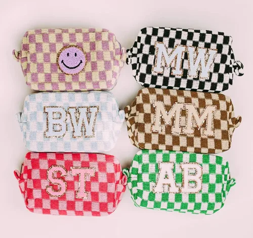 Miniatura 7 de SOIDRAM 6 Piezas Bolsa de Maquillaje a Cuadros Preppy Bolsa de Cosméticos a Granel Rosa Negra Bolsa de Maquillaje Personalizada Bolsa de Viaje de 6