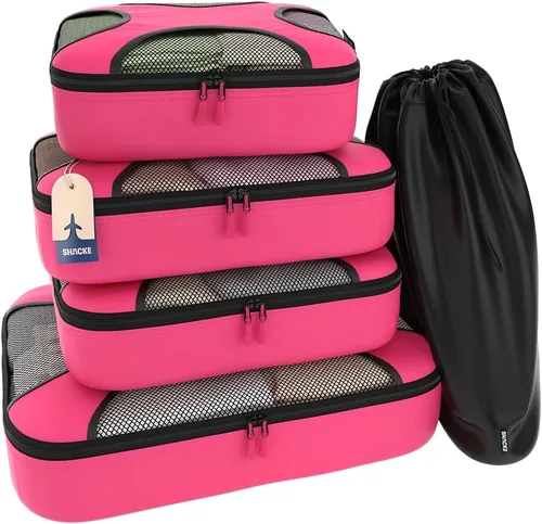 Shacke Juego Premium de 5 Cubos de Empaque - Organizadores de Equipaje de Viaje de Malla Ligera con Bolsa de Lavandería, Sistema de Almacenamiento