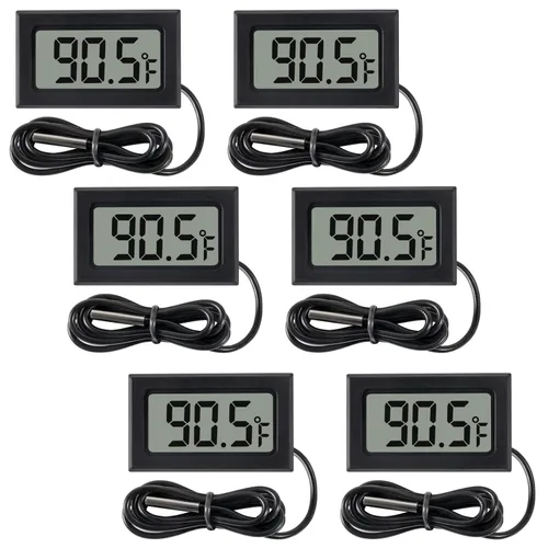 Paquete de 6 termómetros digitales con cable para indicador de invernadero de automóvil, congelador de habitación interior, refrigerador, acuario,