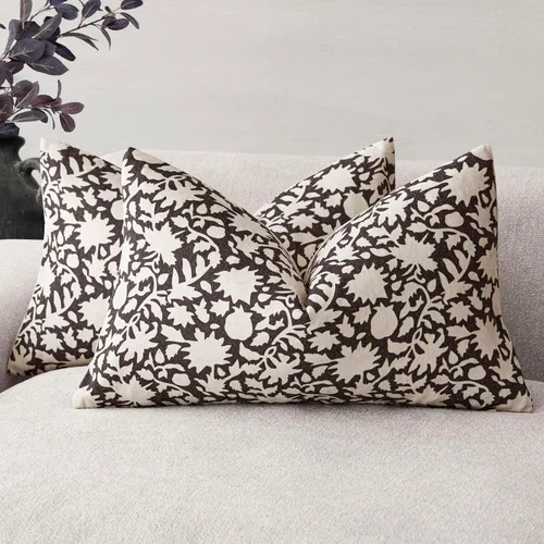 Miniatura 23 de Foindtower - Juego de 2 fundas de almohada decorativas con flores neutras estilo farmhouse, fundas de almohada boho para sofá, sofá cama