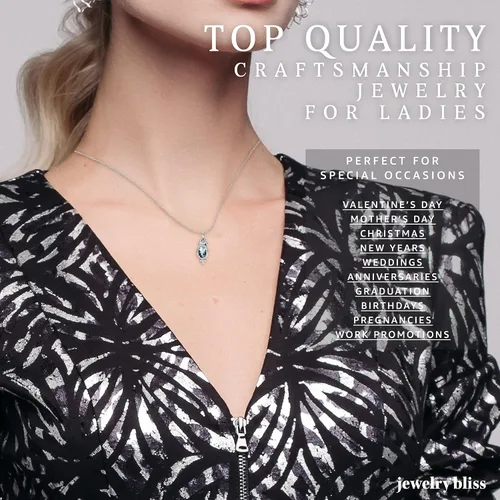 Miniatura 6 de Jewelry Bliss Cadena de oro blanco de 10 quilates y colgante ovalado con aguamarina azul auténtica y diamante piedra natal de marzo para mujer