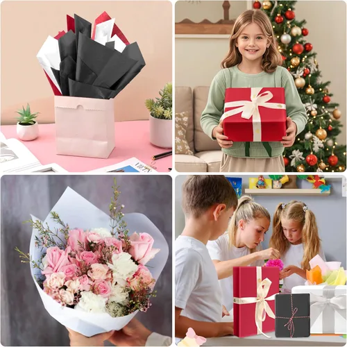 Miniatura 3 de 30 hojas de papel de seda negro, blanco y rojo para bolsas de regalo, papel de seda a granel para decoración de bodas, cumpleaños, proyectos
