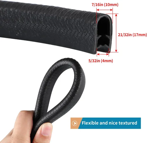 Miniatura 2 de Protector de borde de goma de 10 pies/9.8 ft, protector de borde de puerta sin adhesivo, tira de sellado de borde en forma de U con clips de metal