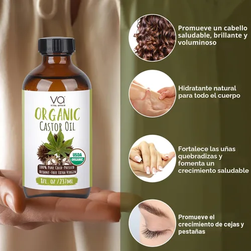 Miniatura 6 de Aceite de ricino orgánico prensado en frío sin refinar de VITAL AFFAIR en botella de vidrio - Aceite de ricino certificado por la USDA