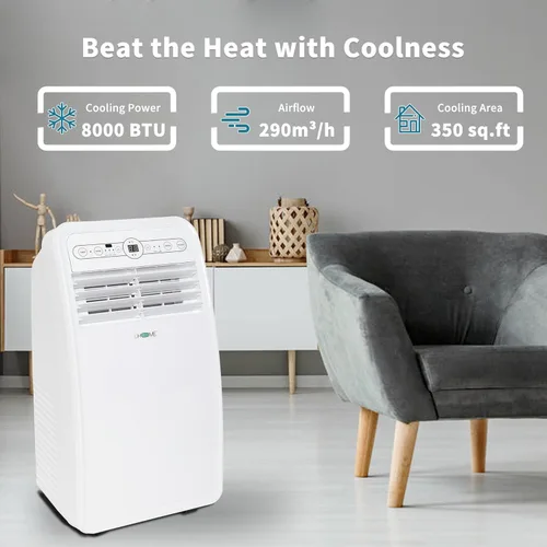 Miniatura 9 de Uhome 2024 Nuevo Aire Acondicionado Portátil, Unidad de AC Compacta de 8000 BTU con Enfriamiento, Deshumidificador, Ventilador, Control Remoto y Kit