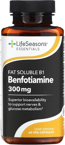 LifeSeasons Benfotiamina 300 mg por 2 cápsulas – Suplemento de vitamina B1 soluble en grasa de alta absorción para apoyo nervioso y metabólico,