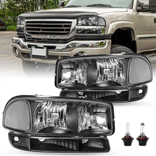 Miniatura 9 de SOCKIR 6 piezas para 1999-2002 GMC Sierra 00-06 Yukon conjunto de faros y luces antiniebla + faro delantero de parque/señal LH+RH con bombillas