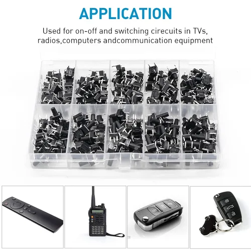 Miniatura 6 de QTEATAK - Juego surtido de 200 piezas de 10 pines de 0.236 x 0.236 in de 0.236 x 0.236 in, interruptor de botón táctil micro momentáneo