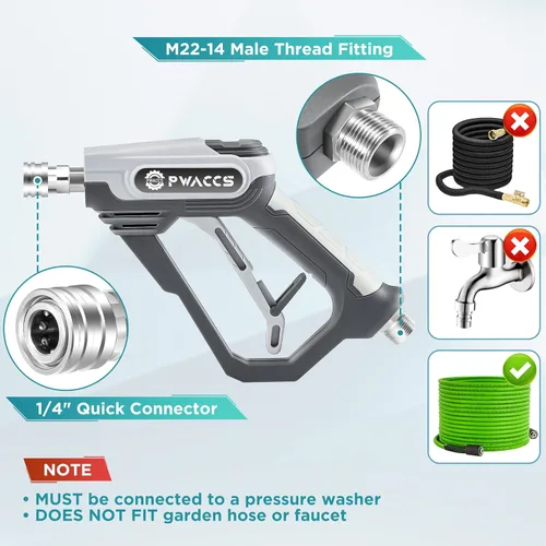 Miniatura 6 de PWACCS Pistola de espuma para lavadora a presión con accesorio de doble conector, cañón de espuma de pistola de lavado de energía corta y kit