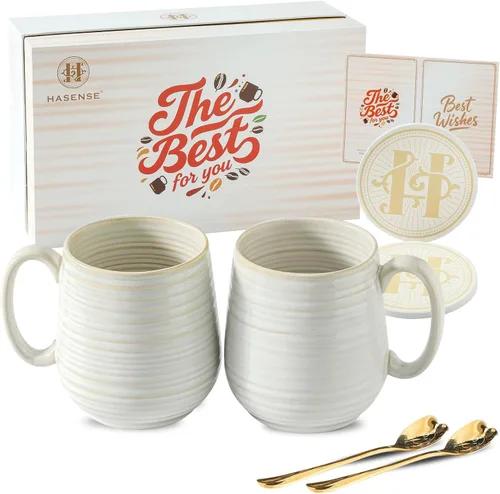 Miniatura 18 de HASENSE - Taza de café de cerámica grande de 20 onzas con gran asa, taza de té de cerámica para oficina y hogar, taza grande de regalo para papá