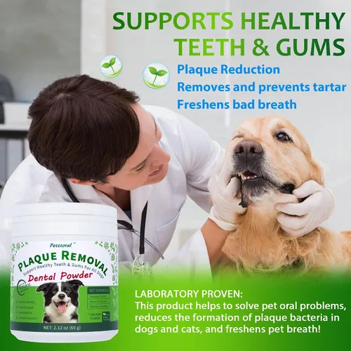 Miniatura 2 de Petstoral Polvo dental natural para perros, cuidado dental para perros, removedor de placa y tratamiento para el mal aliento, encías saludables