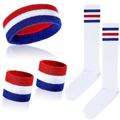 Miniatura 9 de Skylety Juego de 5 calcetines a rayas para el sudor, banda para el sudor, diadema de rayas altas para hombres y mujeres, deportes, fiesta