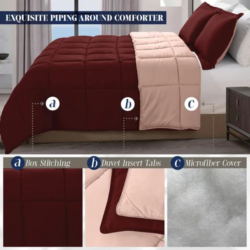 Miniatura 7 de Elegant Comfort Juego de edredón reversible de 3 piezas, acogedor para todas las estaciones, alternativo de plumón suave, acolchado, cosido en caja
