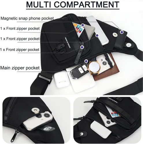 Miniatura 4 de Bolso bandolera antirrobo cruzado en el pecho, mochila de hombro para mujeres y hombres, bolsa de bolsillo personal ligera para senderismo y viajes