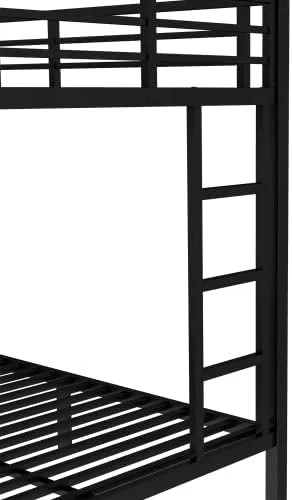 Miniatura 9 de Litera de metal con cama nido, marco de litera individual sobre matrimonial con 2 escaleras laterales y patas más gruesas, color negro