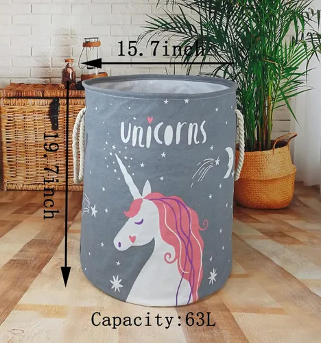 Miniatura 2 de Cesta redonda para ropa sucia, cestas de almacenamiento para guardería, cestas de regalo para el hogar, oficina, decoración del hogar Unicornio