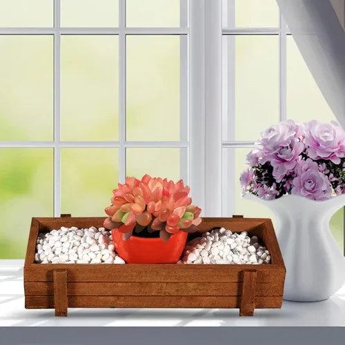 Miniatura 4 de Cyrank Macetero de madera, maceta, alféizar de la ventana, maceta rectangular para cactus suculentas, caja rectangular para interiores y exteriores