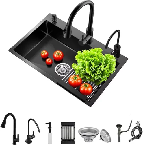 Miniatura 8 de Estación de Trabajo de Fregadero de Cocina Empotrable, Fregadero de Barra de Montaje Superior de Acero Inoxidable Nano de Un Solo Tazón - Combo