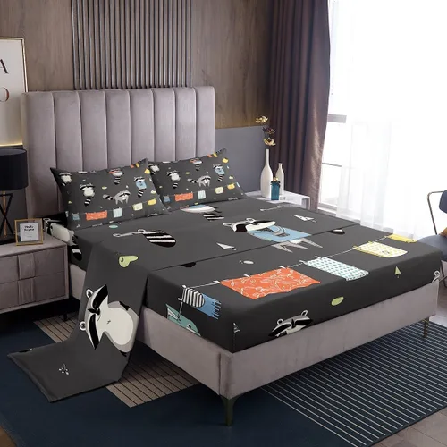 Miniatura 9 de Erosebridal Juego de sábanas tamaño individual de mapache para niños y niños, sábanas florales rosas de animales del bosque, juego de ropa de cama