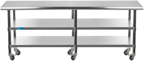 Miniatura 32 de AmGood Mesa de trabajo de acero inoxidable con 2 estantes y ruedas Mesa de trabajo de metal con ruedas