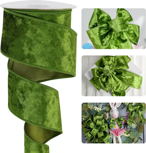 Miniatura 14 de HUIHUANG Cinta de terciopelo verde con alambre de 2-1/2 pulgadas, cinta de terciopelo verde musgo para árbol de Navidad, lazos grandes, coronas