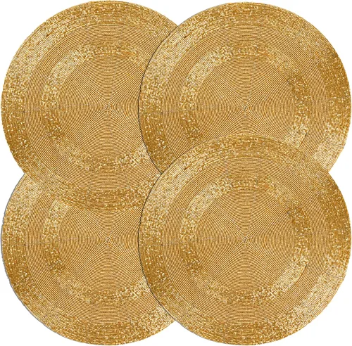 Miniatura 13 de 4 Piezas Manteles Individuales con Cuentas - Manteles de Mesa Redondos de Cuentas de Vidrio de 13 Pulgadas con Respaldo de Algodón - Elegantes