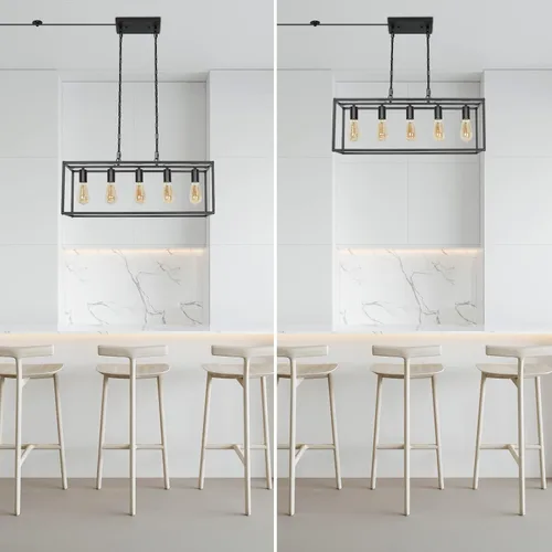 Miniatura 5 de Lámpara de isla de cocina con enchufe de granja, industrial moderna lámpara lineal de 5 luces con cable de 17.5 pies, lámparas rectangulares