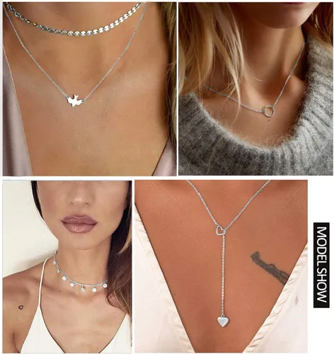 Miniatura 2 de Honsny 20 piezas de collares de gargantilla chapados en oro de 14 quilates para mujer, conjunto de collares de cadena simple con colgante de moneda