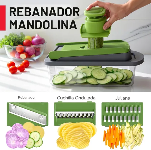 Miniatura 6 de Mueller Pro-Series 10 en 1, picadora de verduras de 8 cuchillas, picador de cebollas, cortador, picador, rebanador de huevos con recipiente