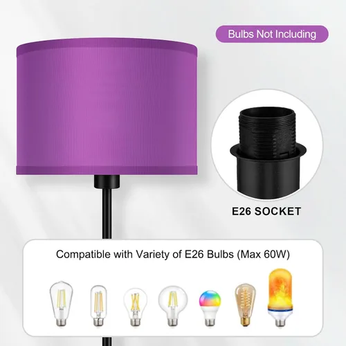 Miniatura 2 de AUQUEE Floor Lamp, Standing Lamp, Modern Stand Up Lamps with Purple Lampshade, 59" Tall, Foot Switch, Simple Living Room Decor for Kids Room, Girls