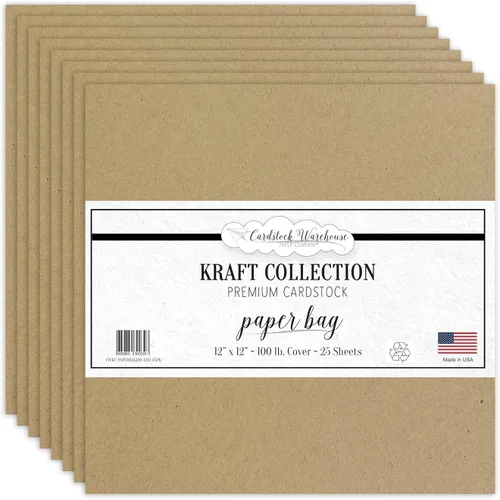 Cardstock Warehouse - Bolsa de papel kraft color marrón, 12 x 12 pulgadas, 100 libras, 9.52 oz/m², 100% papel de cartulina reciclado, 25 hojas