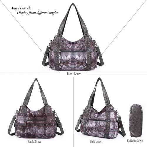 Miniatura 164 de Angel Barcelo - Bolsa de hombro amplia para mujer, diseño Hobo, cuero lavado