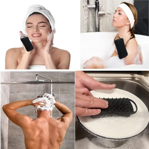 Miniatura 6 de Paquete de 2 exfoliantes corporales de silicona de doble cara para exfoliación, ducha y masaje del cuero cabelludo, cepillo 2 en 1 para baño