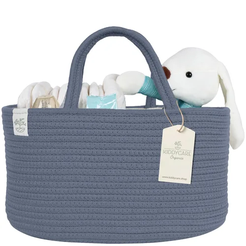 Miniatura 12 de KiddyCare Organizador de pañales tejido, canasta portátil multifuncional grande de color gris con asa, regalo de bebé para niño/niña, almacenamiento