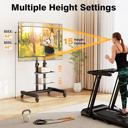 Miniatura 2 de TAVR Furniture - Soporte de TV móvil con ruedas, soporte de TV rodante con montaje en el suelo con ruedas bloqueables, altura ajustable para TV