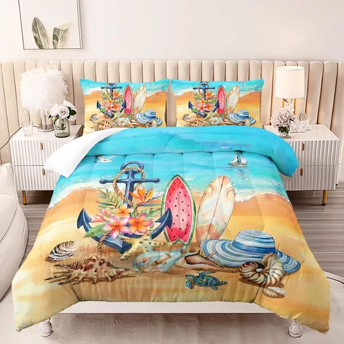 Miniatura 15 de AILONEN Lindo juego de edredón de ajolote tamaño Queen, 3 piezas para niños y niñas, ropa de cama en una bolsa, ropa de cama costera azul turquesa