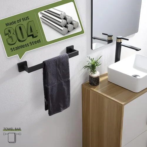 Miniatura 4 de KOKOSIRI Barra de toalla individual de 16 pulgadas, toallero para baño o cocina, toallero de pared de acero inoxidable SUS304, negro mate