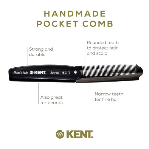 Miniatura 4 de Kent 82T Peine plegable hecho a mano para hombres, peine de pelo de dientes finos para el cuidado diario del cabello, barba o bigote, uso seco