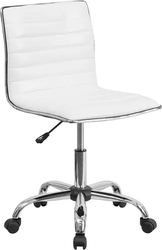 Flash Furniture - Silla de oficina giratoria sin reposabrazos, de color blanco, acanalada, de diseño, respaldo bajo Blanco/Cromo