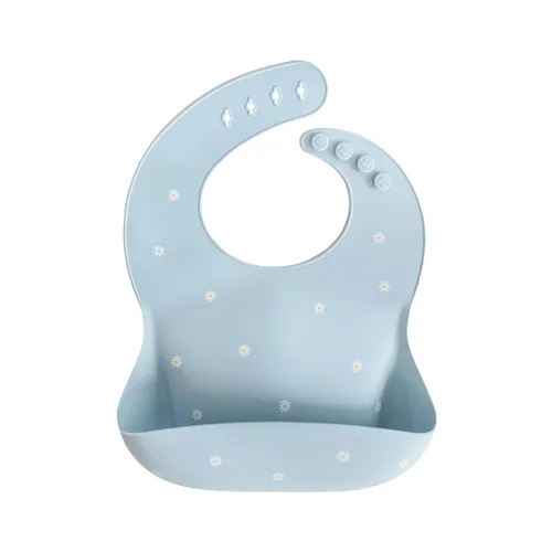 Mushie - Babero de silicón para bebé, ajustable y resistente al agua (margarita blanca)