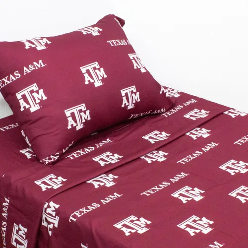 College Covers Everything Comfy Texas A&M Aggies - Juego de sábanas de 3 piezas, tamaño individual, fondo del color del equipo, 1 sábana encimera, 1