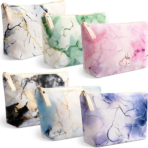 Miniatura 8 de Boao 6 bolsas de lona para cosméticos para bolso con cremallera, bolsa de maquillaje impresa, bolsa de viaje de lona multifunción para mujeres