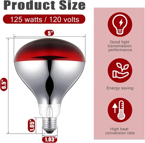 Miniatura 2 de VIHOSE Paquete de 4 lámparas de calor de 125 W, 120 V, R40, bombillas incandescentes de vidrio, bombillas de calefacción incandescentes para re