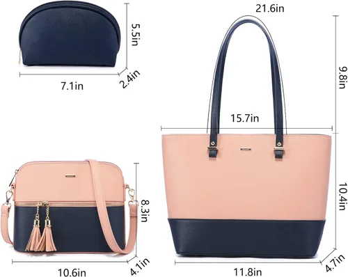 Miniatura 5 de Juego de 3 bolsas de mano para mujeres bolsa tipo tote para llevar colgada del hombro, bolso satchel y bolso hobo