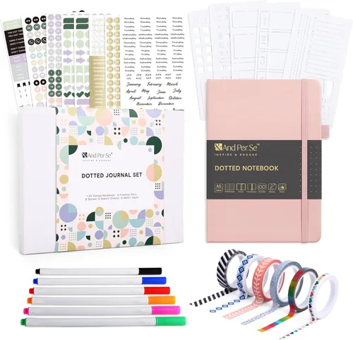 Miniatura 24 de &And Per Se Juego de diario y bolígrafo forrados (3 paquetes), cuaderno de tapa dura de cuero A5 con bolígrafo y juego de papelería, 160 páginas