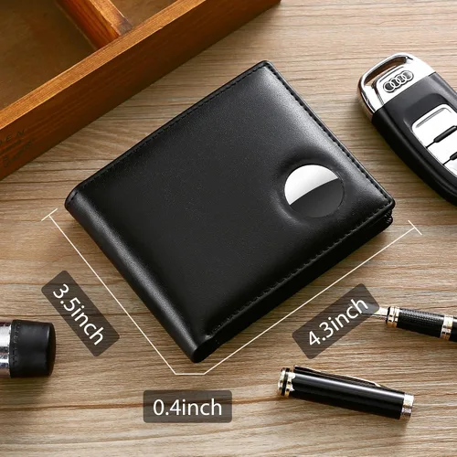Miniatura 49 de Swallowmall AirTag Billetera para hombre con bloqueo RFID, de piel auténtica, plegable, para AirTag con 1 ventana de identificación, 13 tarjeteros