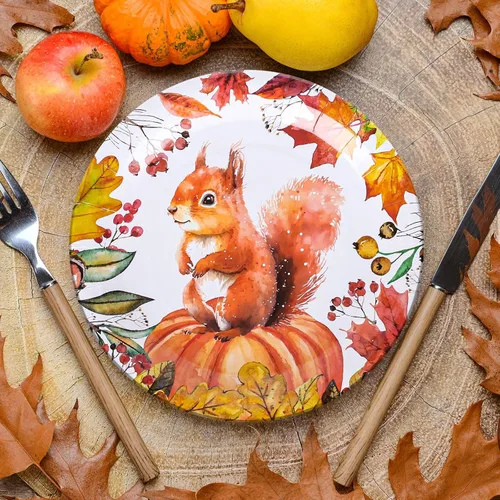 Miniatura 4 de Whaline 40 platos de papel de otoño de 9 pulgadas, platos desechables de calabaza naranja, ardilla, cosecha de otoño para Acción de Gracias, fiesta