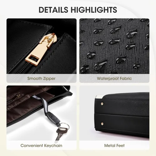 Miniatura 7 de RAINSMORE Bolsa de mano para laptop para mujer, 15.6 pulgadas, bolsas de trabajo grandes para mujeres, impermeables, para negocios, oficina