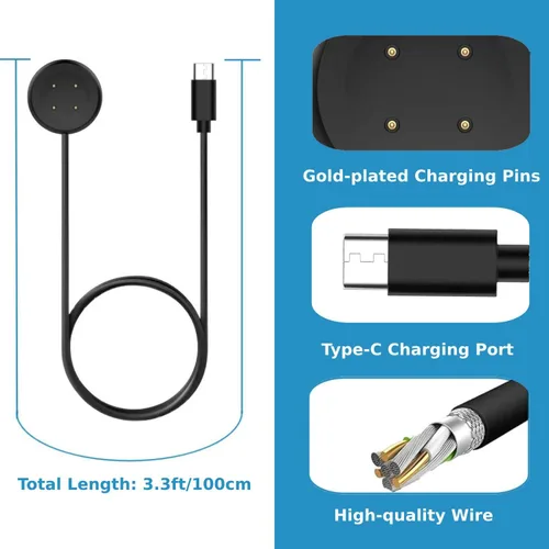 Miniatura 3 de Paquete de 2 cables de carga USB C para Google Pixel Watch 2/3 y Fitbit Sense/Versa 3/4 (3.3 pies, 4 pines), no para Pixel Watch 1