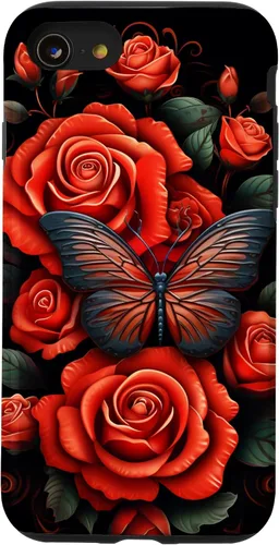 Miniatura 18 de Cute Butterfly Red Floral Flower Butterfly Rose Case for iPhone 17